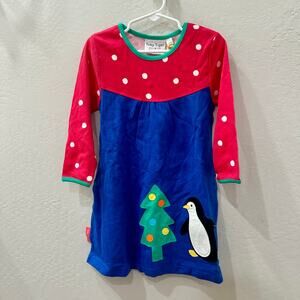 NWT Toby Tiger Blue Christmas Tree Penguin Appliqué Long Sleeve Dress